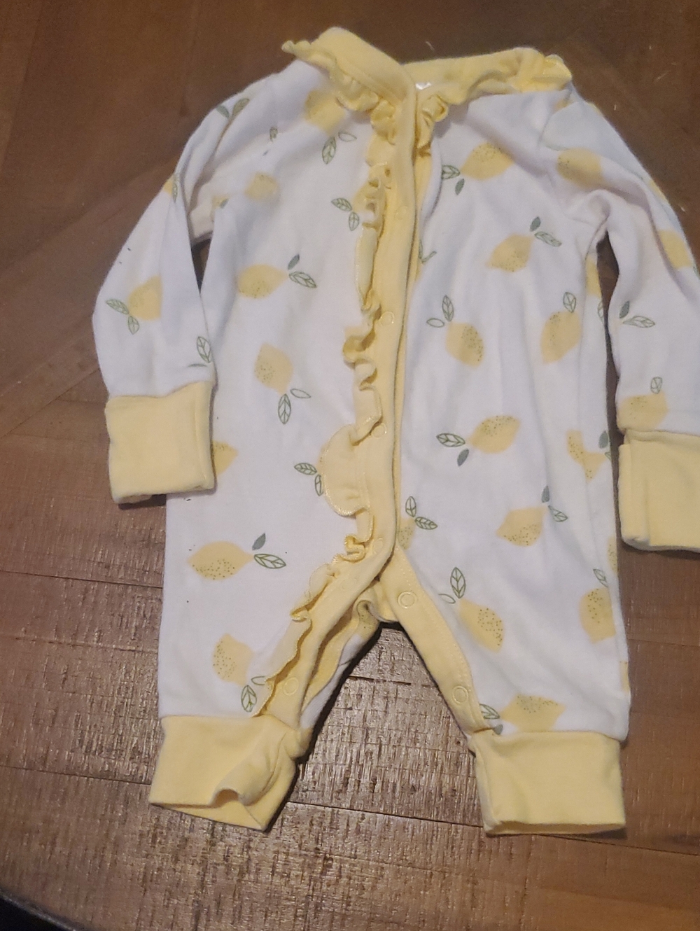Yellow Lemon-Print Ruffle Baby Bodysuit One-Piece
